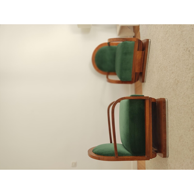 Paire de fauteuils vintage Art déco en bois et velours vert