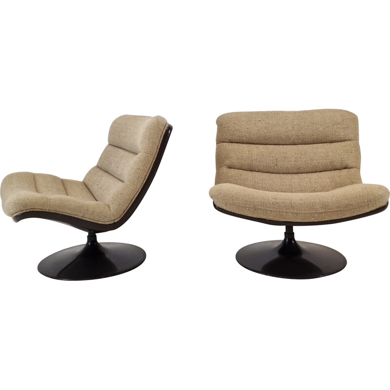 Pair of vintage model 975 armchairs in fiberglass and metal by Geoffrey Harcourt for Artifort, 1970