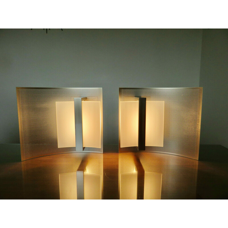 Pair of vintage wall lamp in silver metal and glass for Studio Design Italia, Italy 1980
