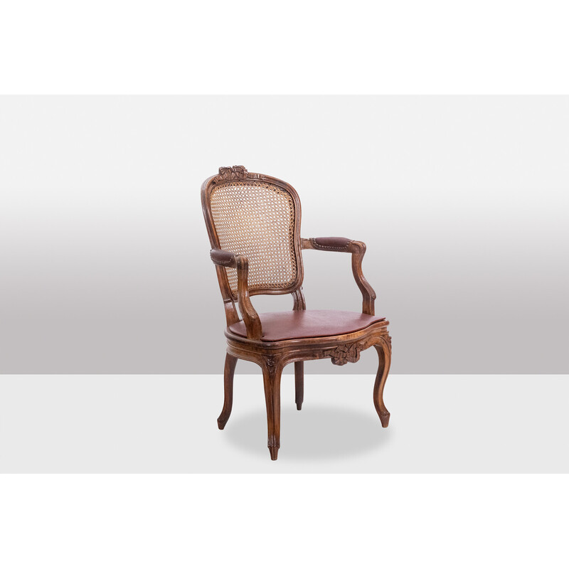 Pair of vintage "cabriolet" armchairs in walnut and canework, France 1760