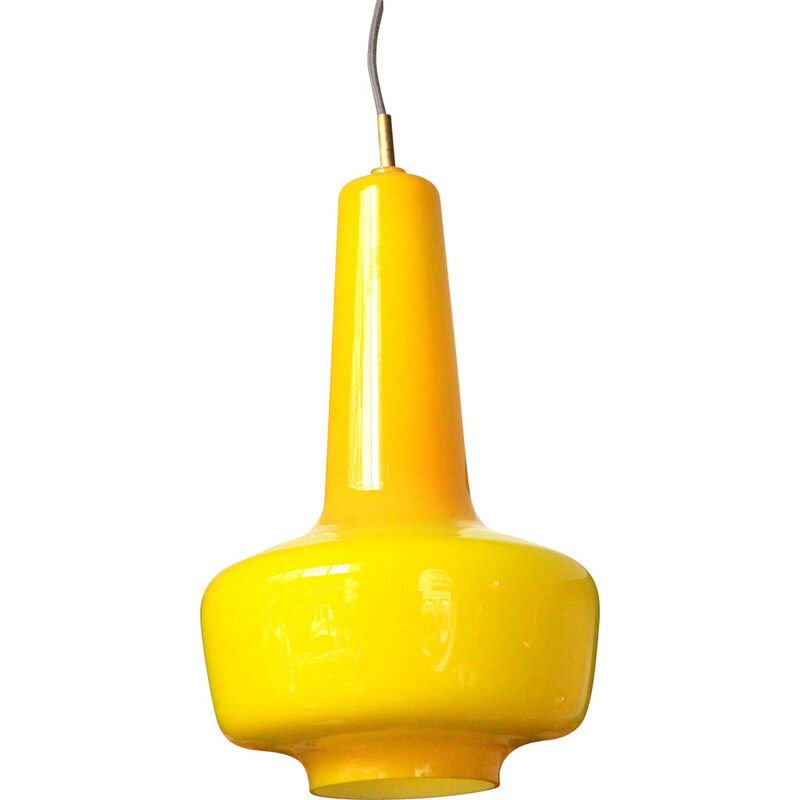 Vintage Kreta pendant lamp in yellow and white glass by Jacob Bang for Fog et Morup, 1960