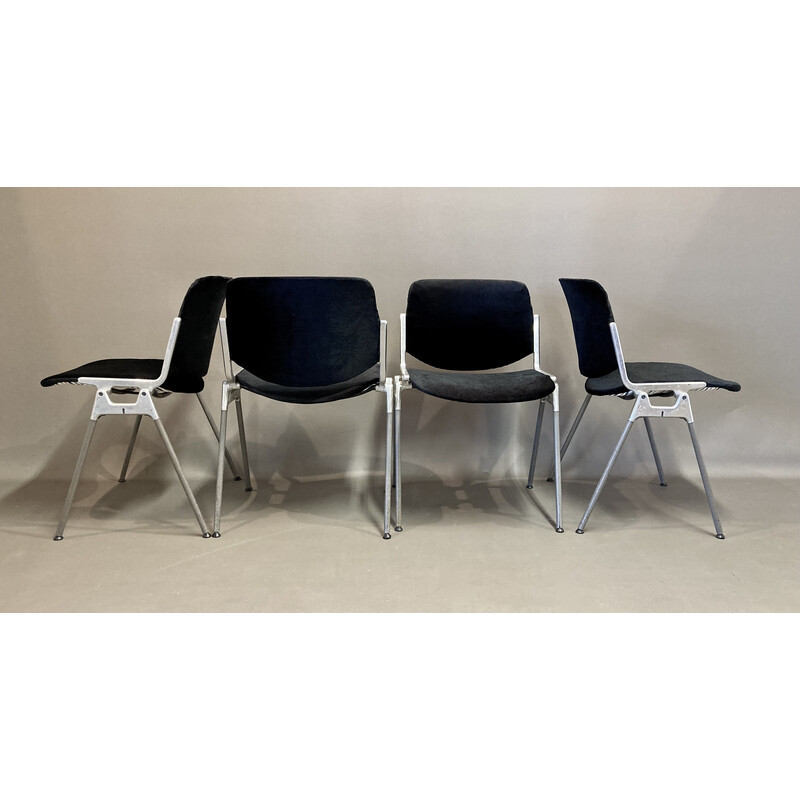 Set of 4 vintage aluminum and velvet chairs by Giancarlo Piretti for Castelli, Italy 1960