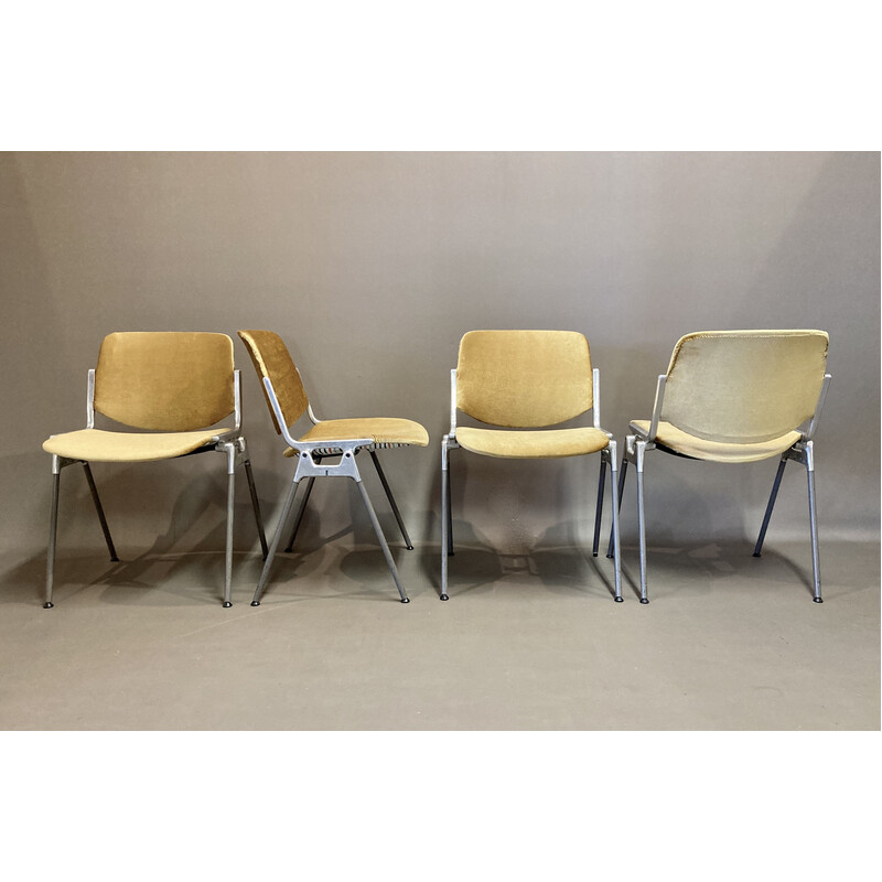 Vintage aluminum and velvet chairs by Giancarlo Piretti for Castelli, Italy 1960