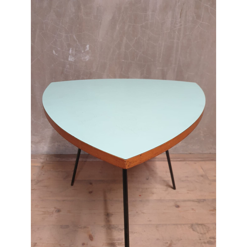 Vintage formica and beech pickaxe-shaped side table, Czechoslovakia 1960