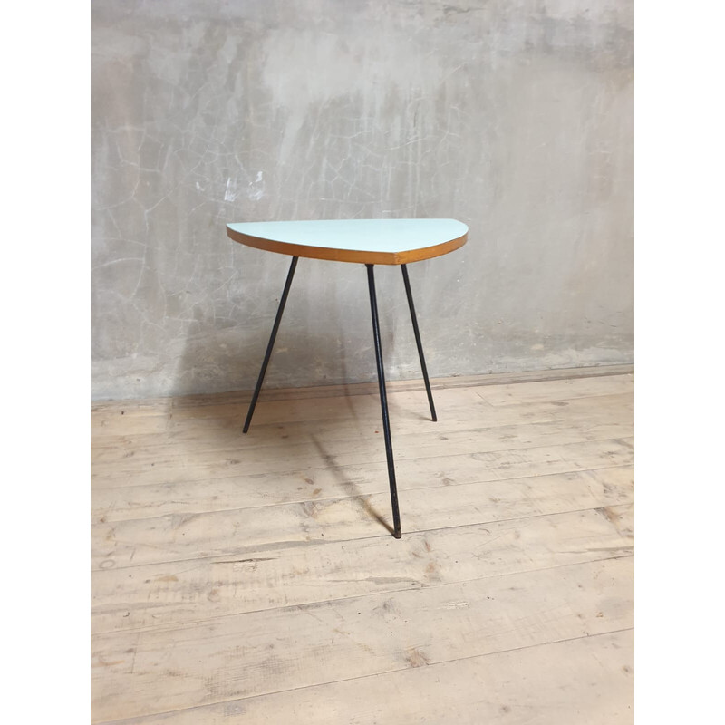 Vintage formica and beech pickaxe-shaped side table, Czechoslovakia 1960