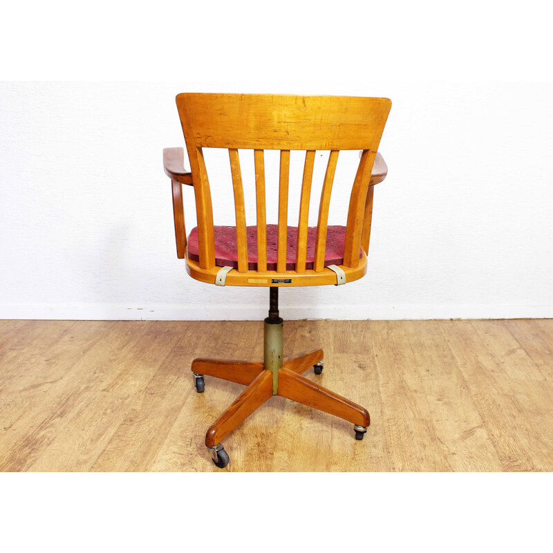 Vintage office armchair in stained beech wood and metal for Stoll Giroflex, 1960
