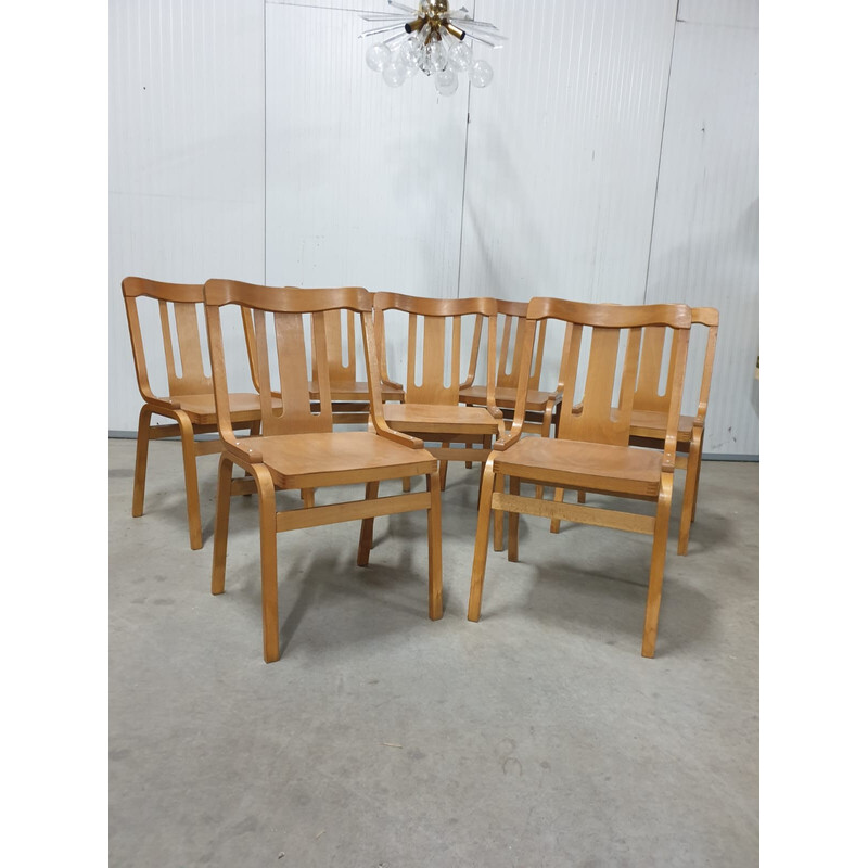 Set of 30 vintage dining chairs in curved plywood and beech veneer for Ton, Czechoslovakia 1970