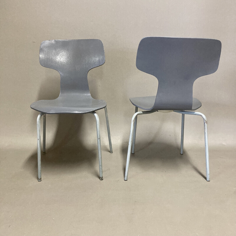 Paire de chaises vintage pour enfant en bois et métal par Arne Jacobsen pour Fritz Hansen, 1960