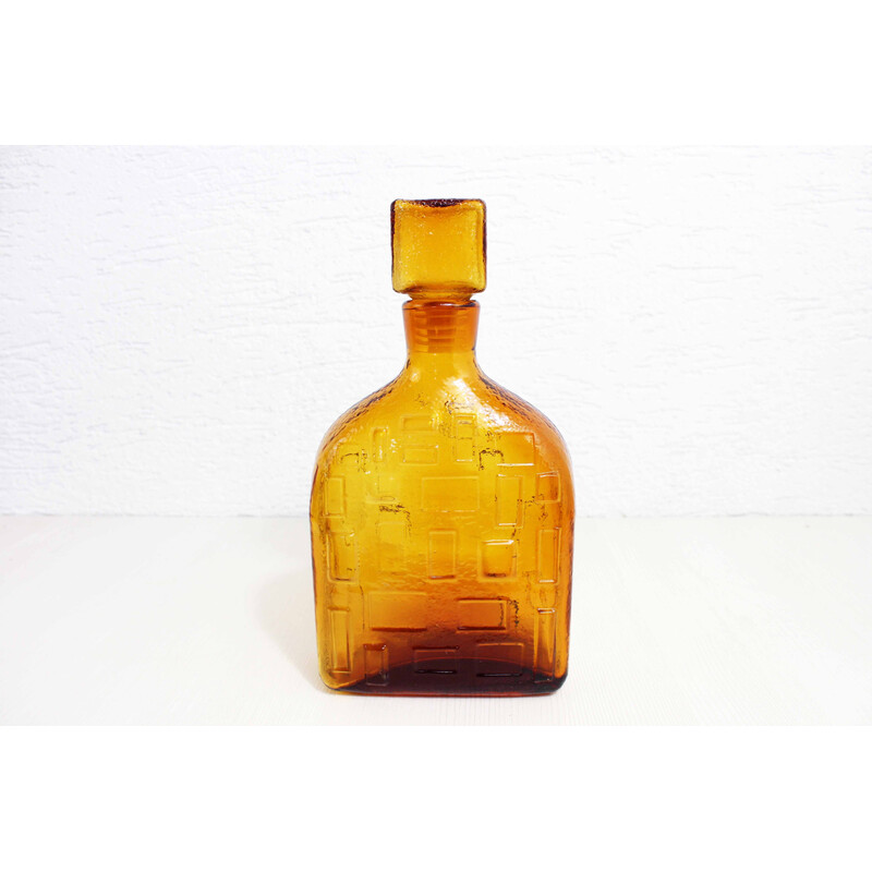 Carafe vintage en verre empoli ambré, Italie 1960