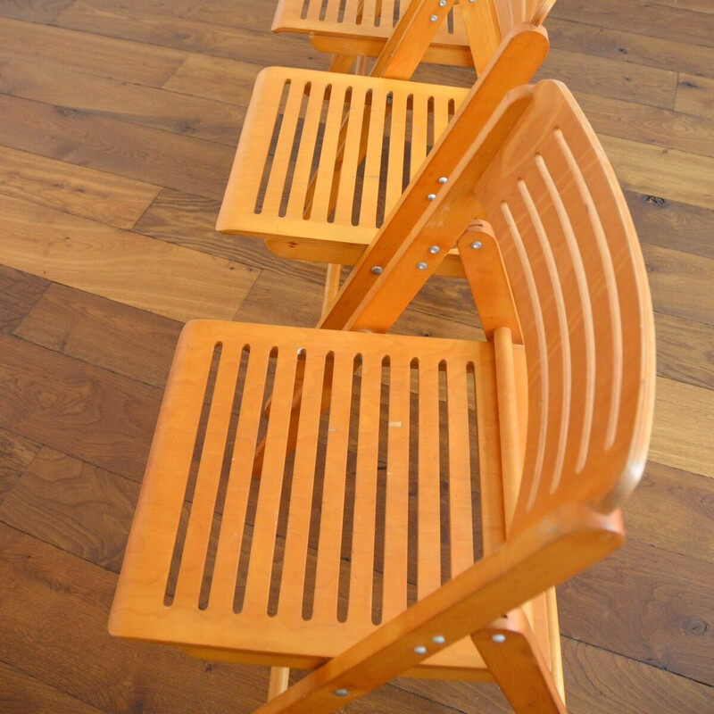 Set of 4 vintage wooden folding chairs, Netherlands 1970