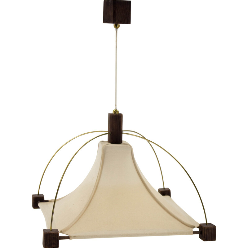 Vintage chandelier in wood and brass, 1980