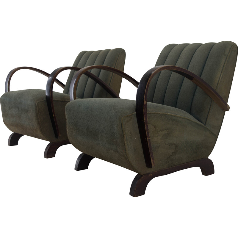 Pair of vintage Art Deco armchairs by Jindrich Halabala, 1940