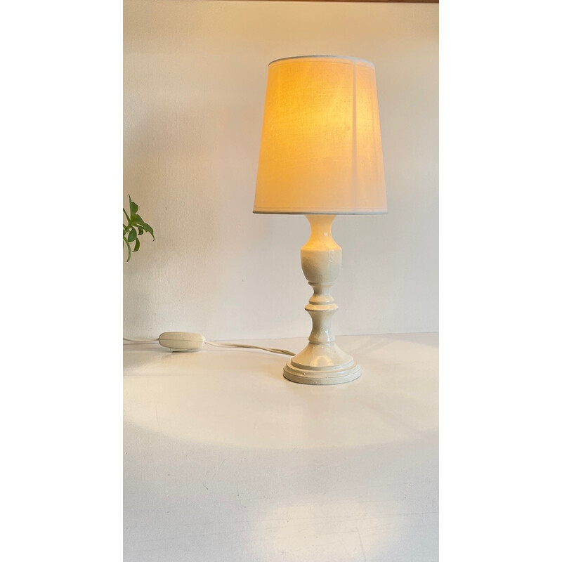Vintage lamp in cream-white lacquered wood, 1980
