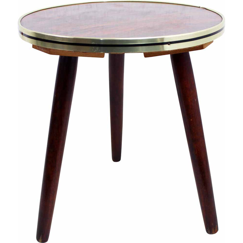 Vintage tripod pedestal table in formica and solid wood, 1970
