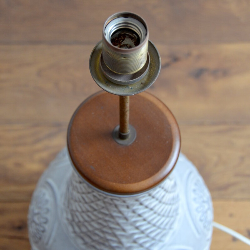 Vintage floor lamp in gray ceramic and cotton thread for Bay Keramik, Germany 1970
