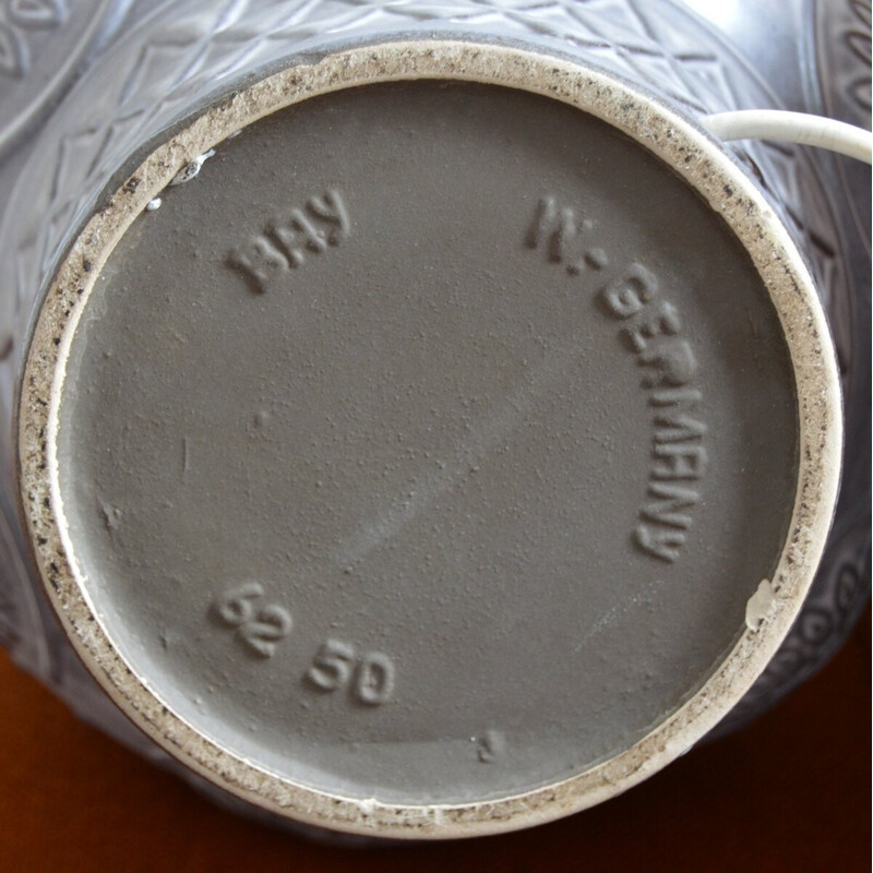 Candeeiro de pé vintage em cerâmica cinzenta e fio de algodão para Bay Keramik, Alemanha 1970