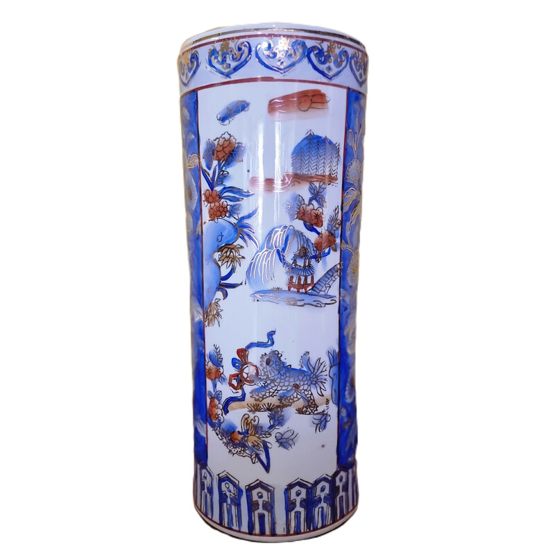 Jarra cilíndrica vintage em porcelana chinesa