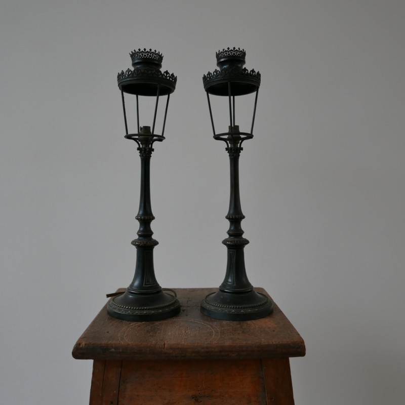 Pair of vintage bronze table lamps, France 1930