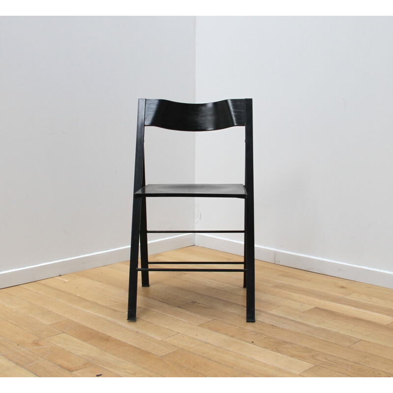 Ensemble de 12 chaises vintage pliantes en métal teinté noir et bois noir