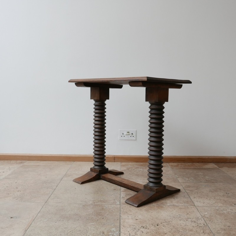 Vintage turned oak side table, France 1950