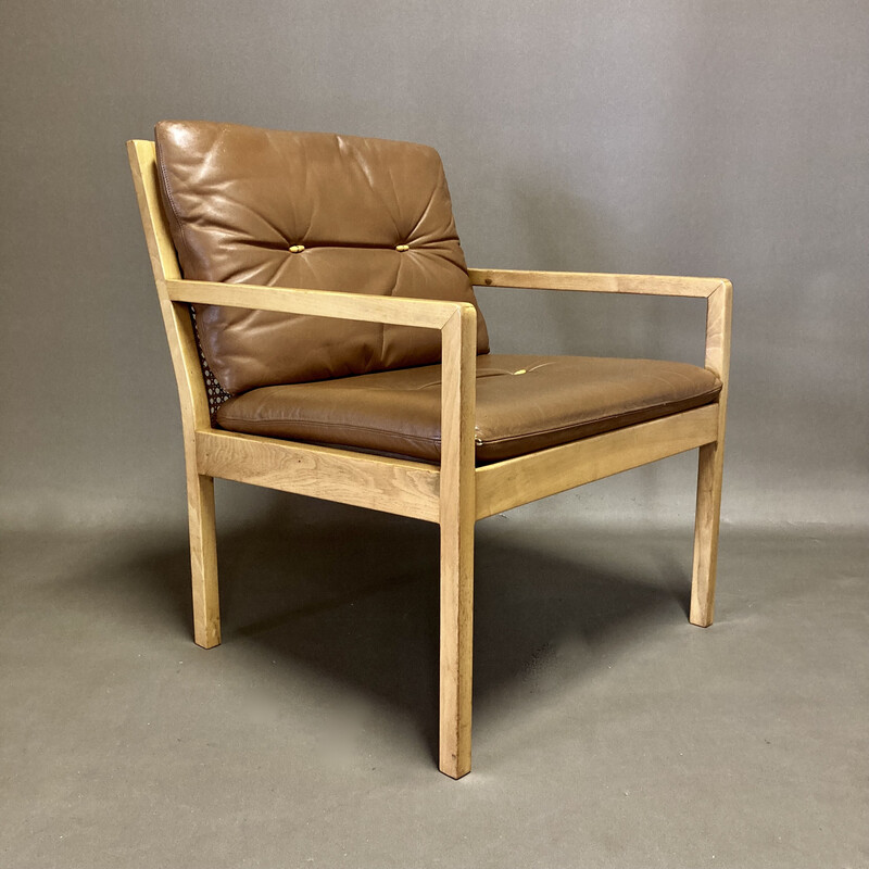 Paire de fauteuils vintage en hêtre et cuir de Bernt Petersen, 1960