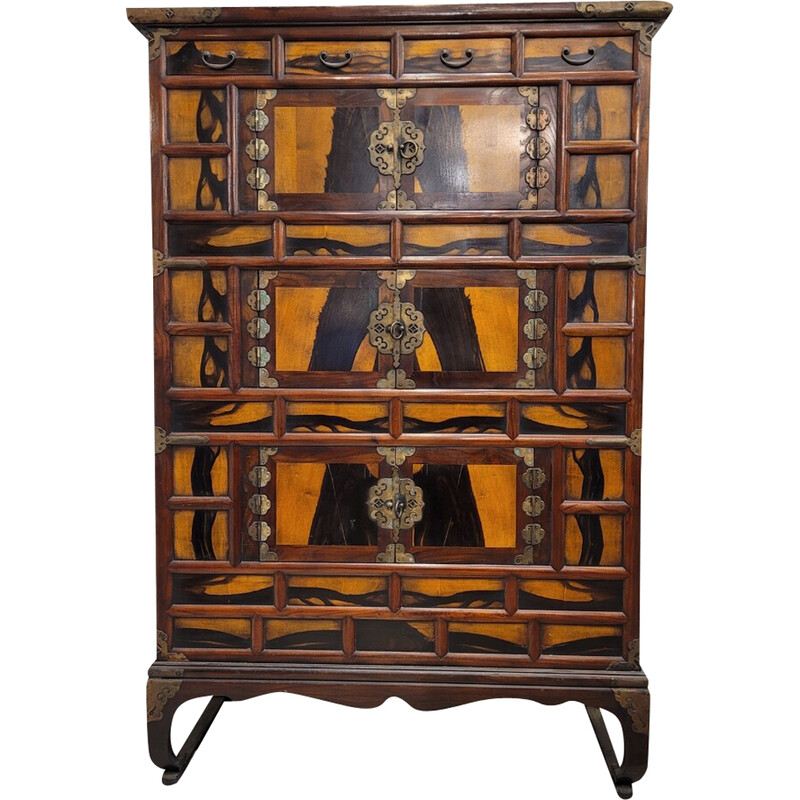 Vintage “Samcheungjang” storage unit in Korean pine wood and bronze fittings