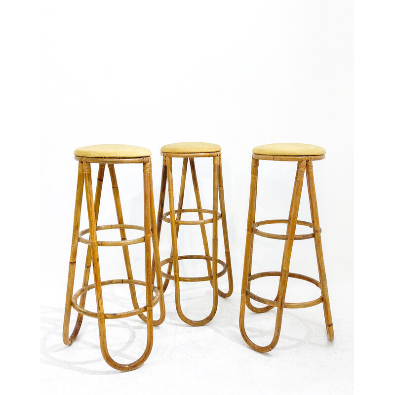 Set of 3 vintage bamboo bar stools