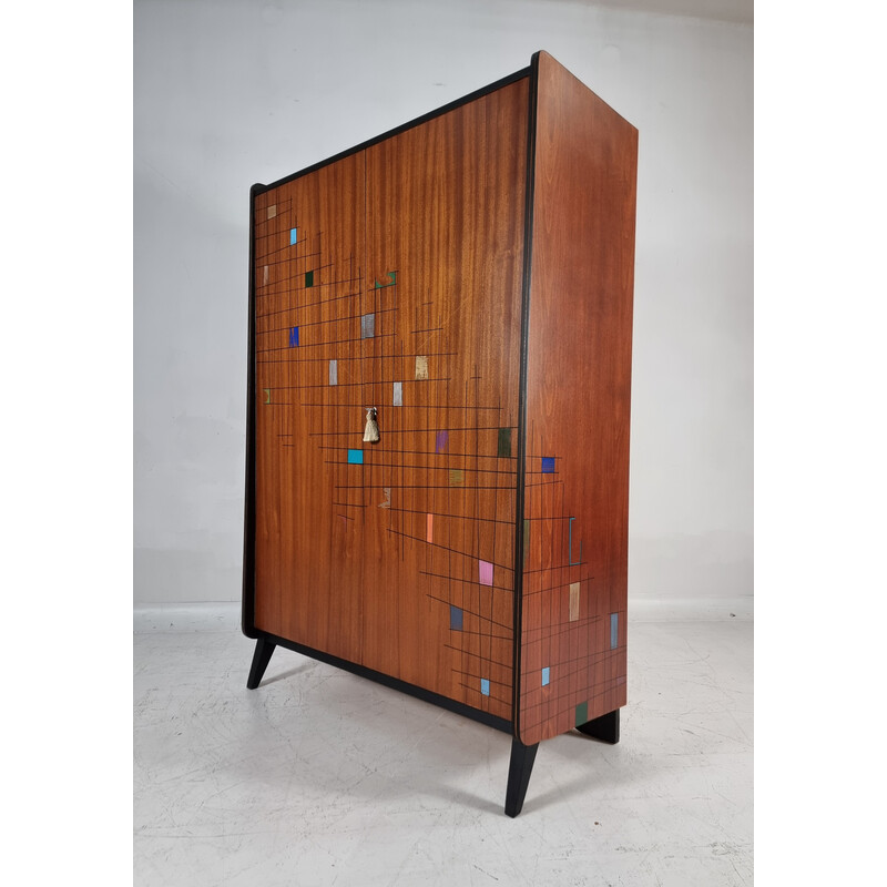 Decorated Wood Wardrobe, 1970s