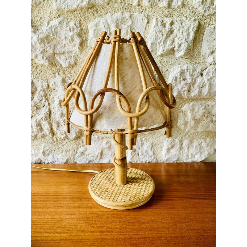 Vintage bamboo and rattan table lamp, 1960