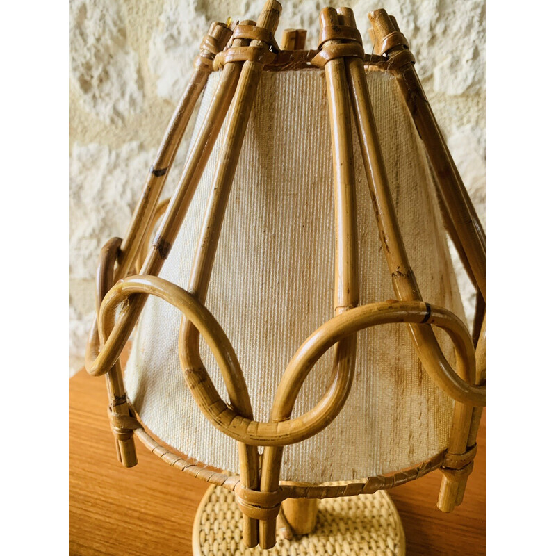 Vintage bamboo and rattan table lamp, 1960