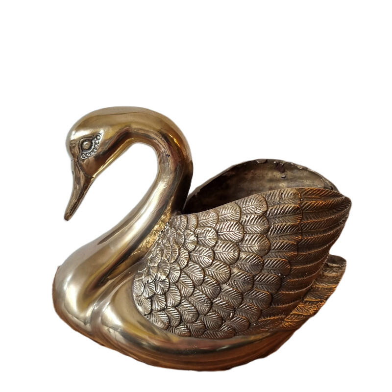 Vintage Swan XL brass flower pot, 1970