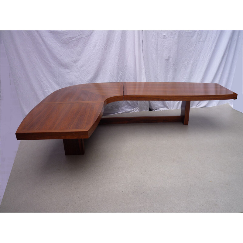 Vintage L-shaped teak veneer coffee table