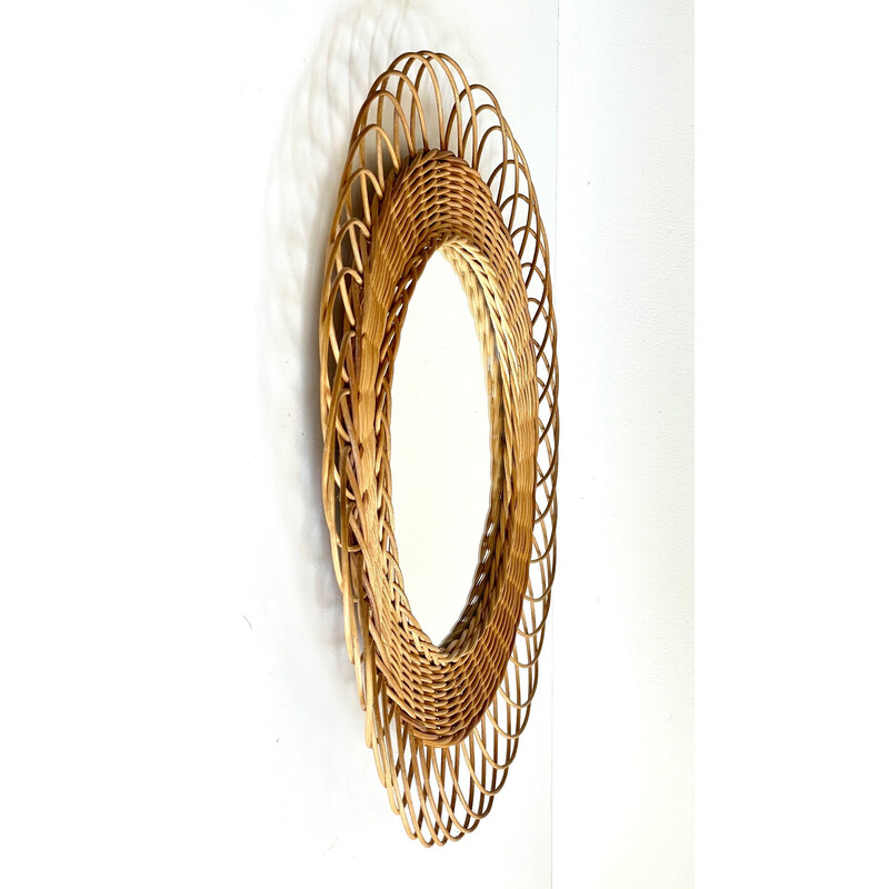 Vintage flower-shaped rattan mirror, 1960