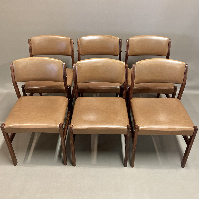 Set of 6 vintage rosewood chairs, 1950