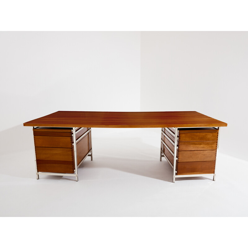 Vintage curved mahogany and jatoba desk by Jules Wabbes for Le Mobilier Universel, Belgium 1958