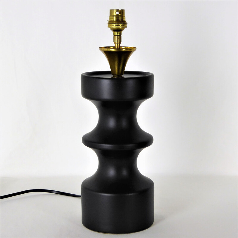 Vintage zwarte keramische "schaakpion" lamp, 1950