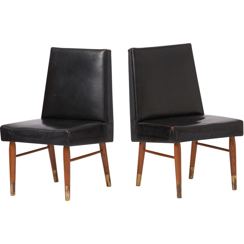 Par de cadeiras de couro preto vintage - 1960