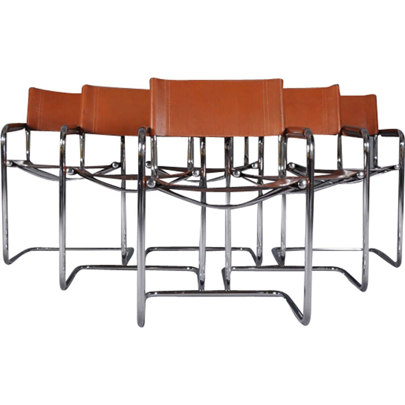 Set of 6 S34 Tubular Steel Dining Chairs by Mart Stam for Jox Interni -  1970s
