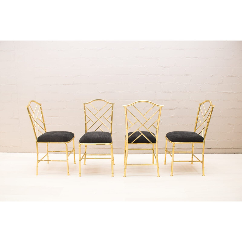 Set of 4 vintage Dining Chairs Brass Bamboo - 1960s