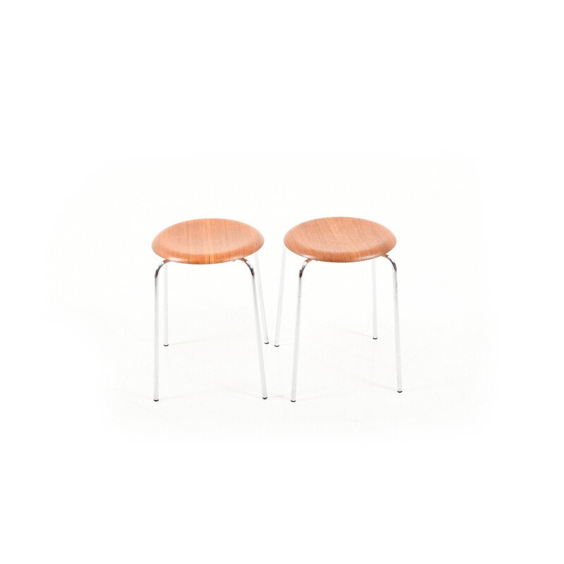 Vintage pair of "The Dot" teak stools by Arne Jacobsen - 1960s
