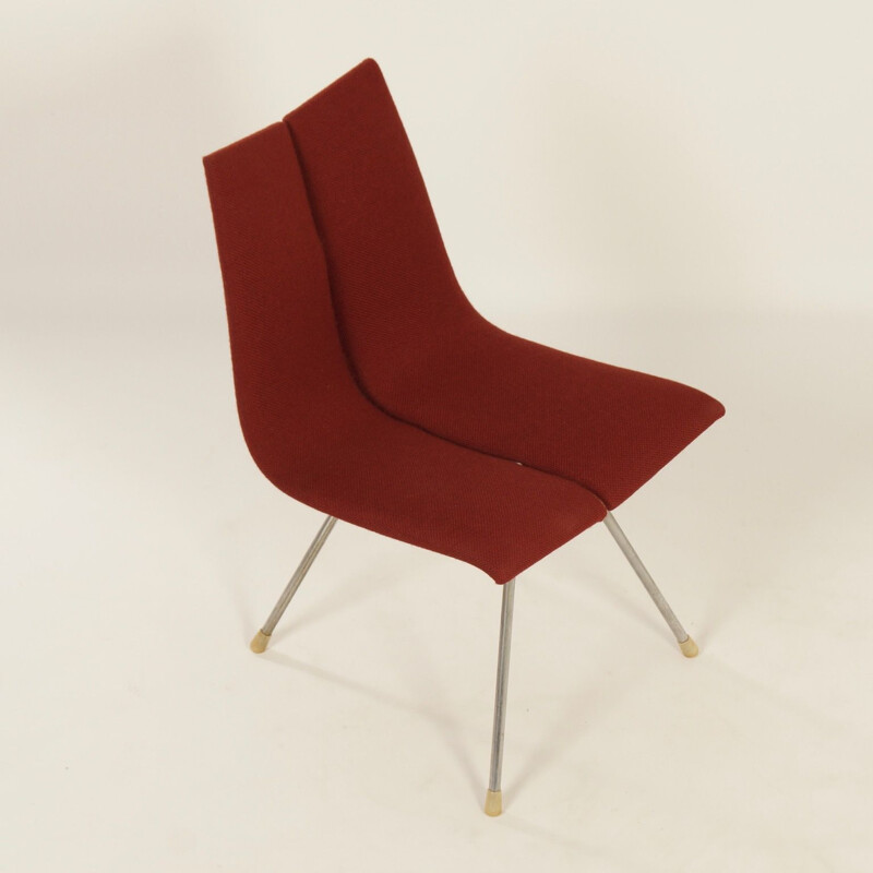 Vintage Ga Stuhl aus Sperrholz und rotem Stoff von Hans Bellmann für  Horgenglarus, Schweiz 1955
