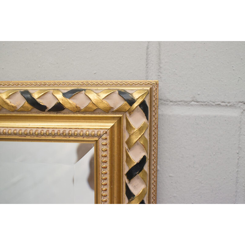 Espelho retrovisor rectangular dourado e dourado com moldura de madeira
