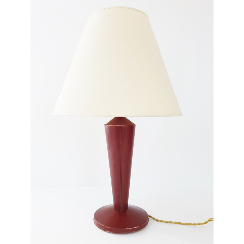 Lámpara de mesa de cuero rojo
