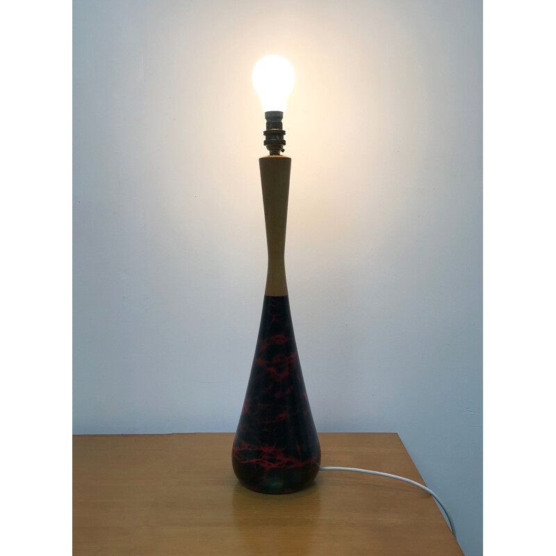 Vintage black and red lamp in birch wood