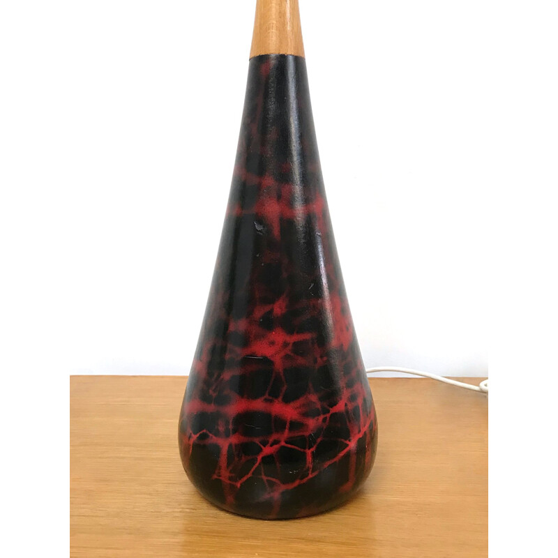 Vintage black and red lamp in birch wood