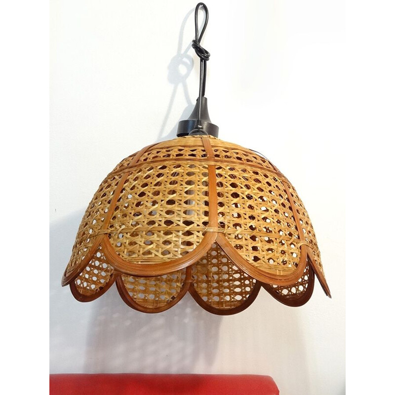 Vintage wicker and rattan pendant lamp