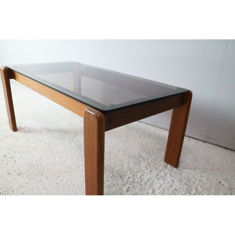Vintage belgian coffee table in smoked glass 1970