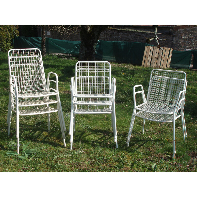 Set of 9 vintage Rio chairs and bench for Emu in white plastic