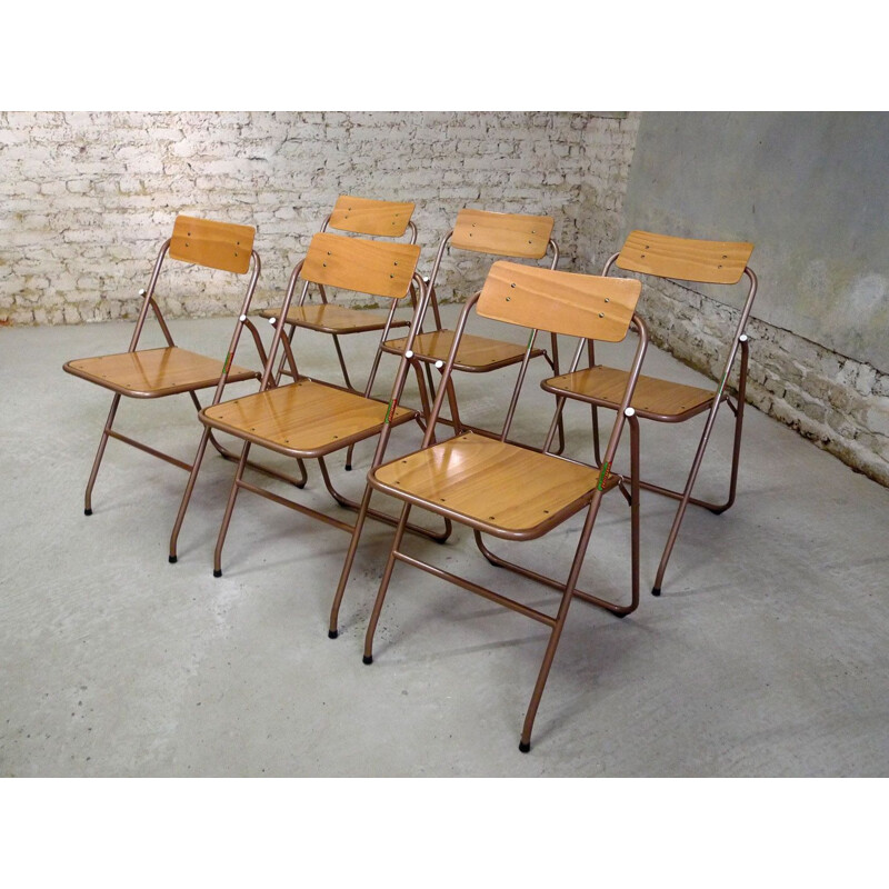 Set of 6 vintage chairs folding Lallemand 1960 - 70s