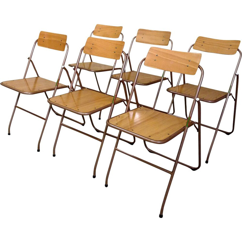 Série de 6 chaises vintage pliantes Lallemand 1960-70s